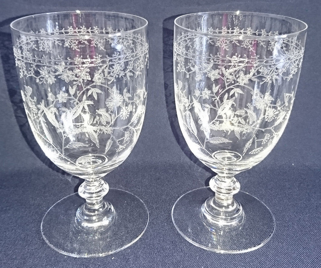 2er Set ROTWEIN~ GETRÄNKEGLÄSER - Hartglas, Flora Blumenblüten Pflanzen Ranken Motiv Dekor