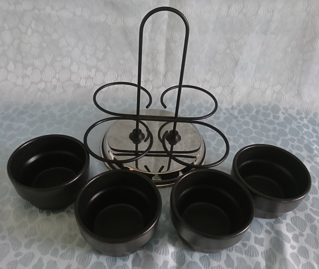 5er Set BEILAGENSCHÄLCHEN & SERVIERSTÄNDER - Edelstahl & Keramik , Einfärbiges Modernes Designform Motiv Dekor