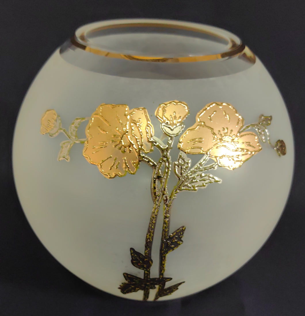 KUGEL~ BLUMENVASE - Hartglas, Goldrand Flora Pflanze Blume Relief Motiv Dekor