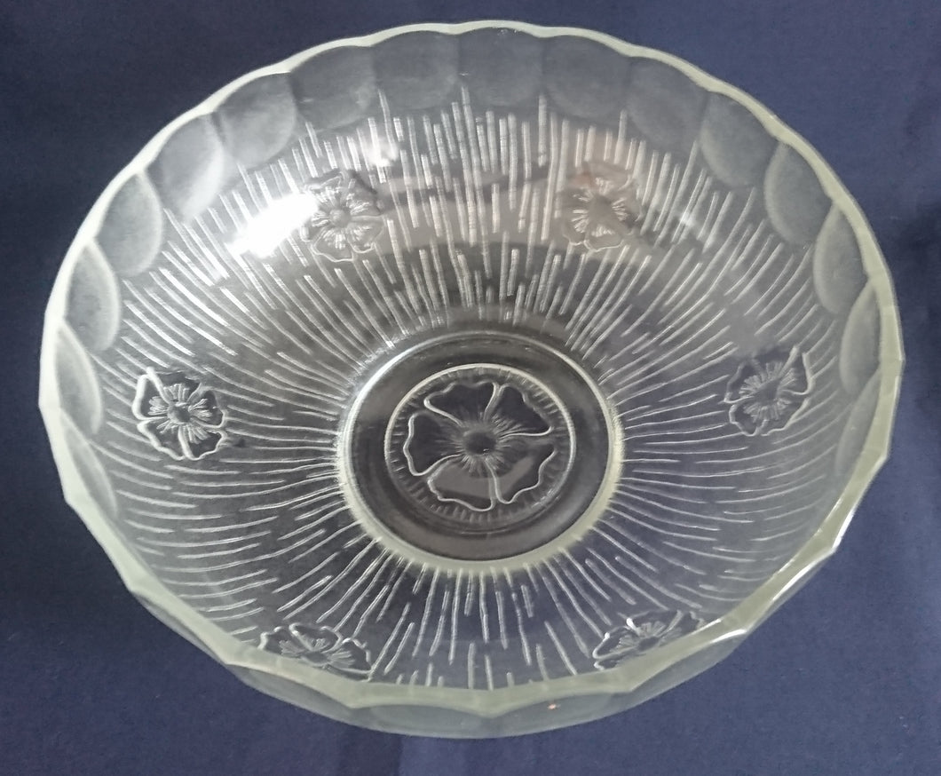 GROßE SERVIERSCHÜSSEL - Hartglas, Flora Blumenblüten Striche Linien Relief Motiv Dekor