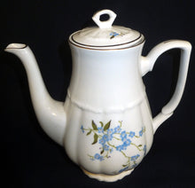 Lade das Bild in den Galerie-Viewer, MOCCA KAFFEEKANNE MIT DECKEL - Porzellan, Goldrand Vergiss mein Nicht Blumenblüten Flora Pflanzen Gewölbter Relief Motiv Dekor

