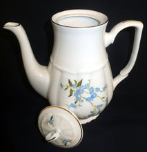 Lade das Bild in den Galerie-Viewer, MOCCA KAFFEEKANNE MIT DECKEL - Porzellan, Goldrand Vergiss mein Nicht Blumenblüten Flora Pflanzen Gewölbter Relief Motiv Dekor

