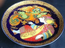 Lade das Bild in den Galerie-Viewer, 2er Set WAND SAMMELTELLER &quot;Studio Linie&quot; &quot;Aladin und die Wunderlampe I &amp; II&quot; - Porzellan, Märchen Geschichte Gold Dekor, Björn Wiinblad Design
