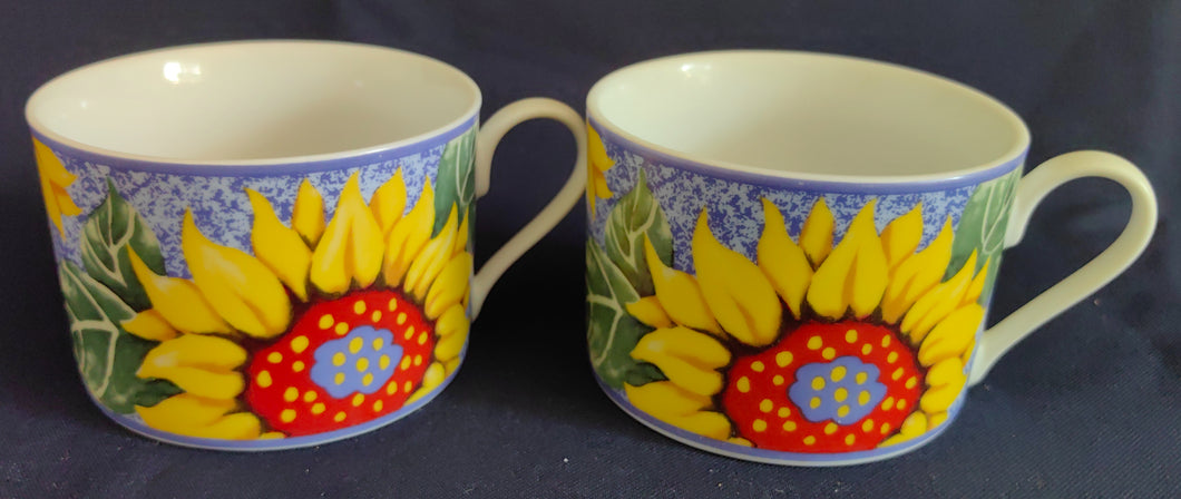 2er Set KAFFEETASSEN - Porzellan, Flora Sommer Sonnenblumen Blüten Motiv Dekor