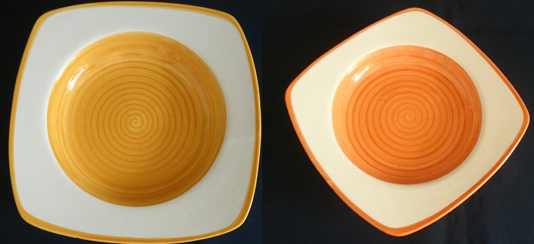 2er Set SUPPENTELLER - Keramik / Steingut, Wirbel Kreise Spirale Rand Motiv Dekor
