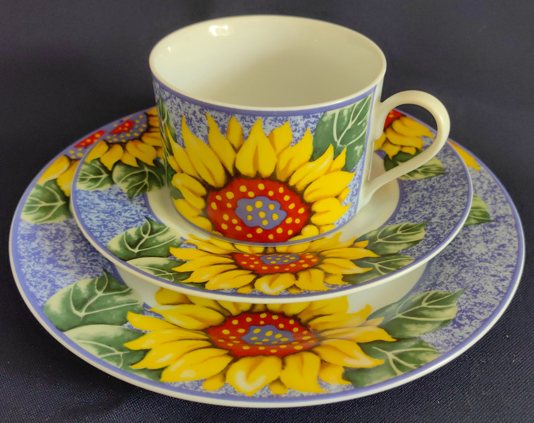 3er KAFFEEGEDECK - Porzellan, Flora Sommer Sonnenblumen Blüten Motiv Dekor