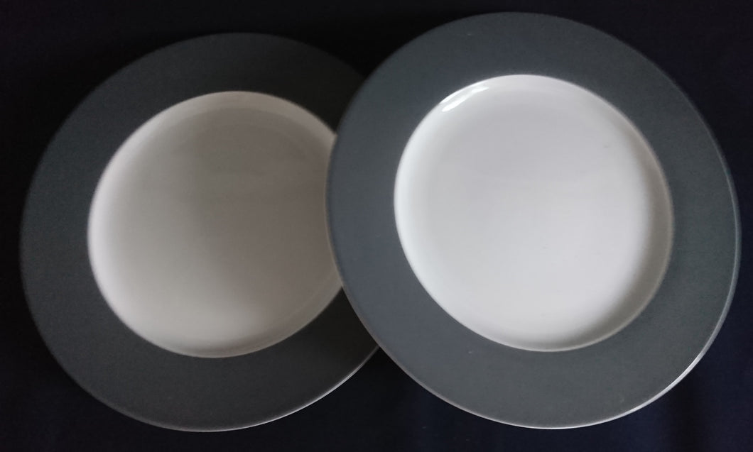 2er Set SPEISETELLER - Porzellan, Grauer Breiter Rand Motiv Dekor