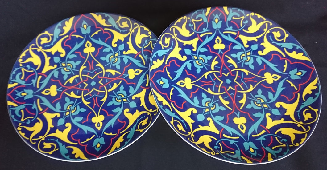 2er Set SPEISETELLER - Porzellan, Flora Abstrakt Geometrisch Zeichen Motiv Dekor