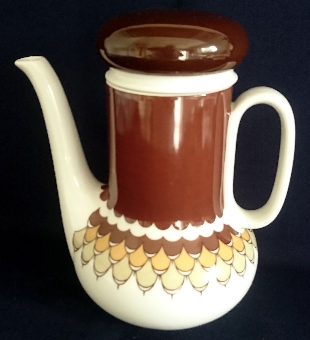 KAFFEEKANNE MIT DECKEL - Porzellan, Geometrisches Abstraktes Wellen Zeichen Motiv Dekor