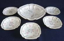 Lade das Bild in den Galerie-Viewer, 6er Set BEILAGENSCHALE &amp; ~SCHÄLCHEN - Porzellan, Gold Linien Flora Pflanzen Randwölbungen Relief Motiv Dekor
