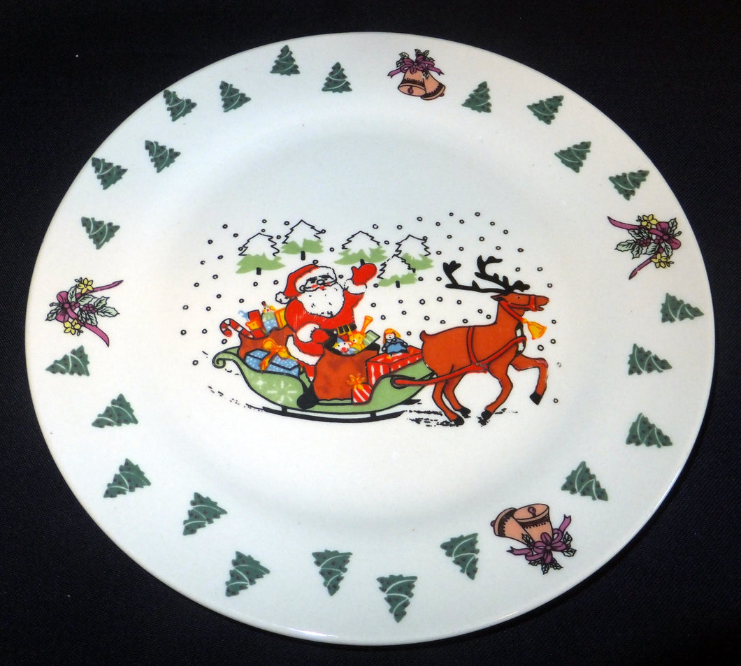 DESSERTTELLER - Porzellan, Weihnachtsmann Schlitten Rentier Schneeflocken Baum Bäume Motiv Dekor