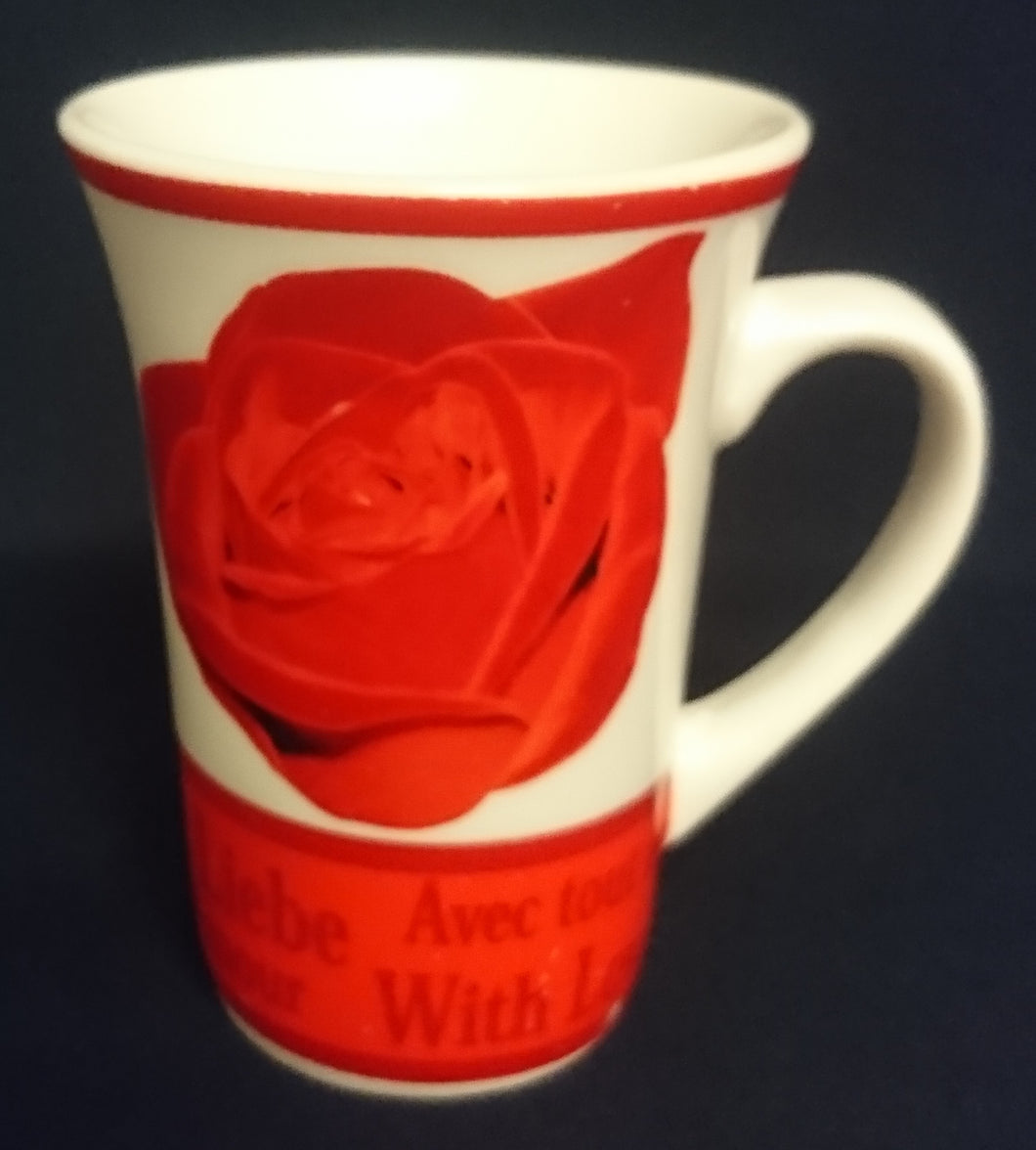 KAFFEETASSE - Keramik / Steingut, Streifen Rand Flora Rosenblüten Alles Liebe With Love mon Amour Aufschrift Motiv Dekor