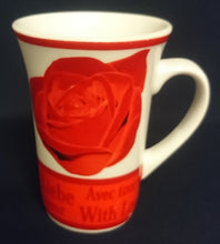 Lade das Bild in den Galerie-Viewer, 2er Set KAFFEETASSEN - Keramik / Steingut, Streifen Rand Flora Rosenblüten Alles Liebe With Love mon Amour Aufschrift Motiv Dekor
