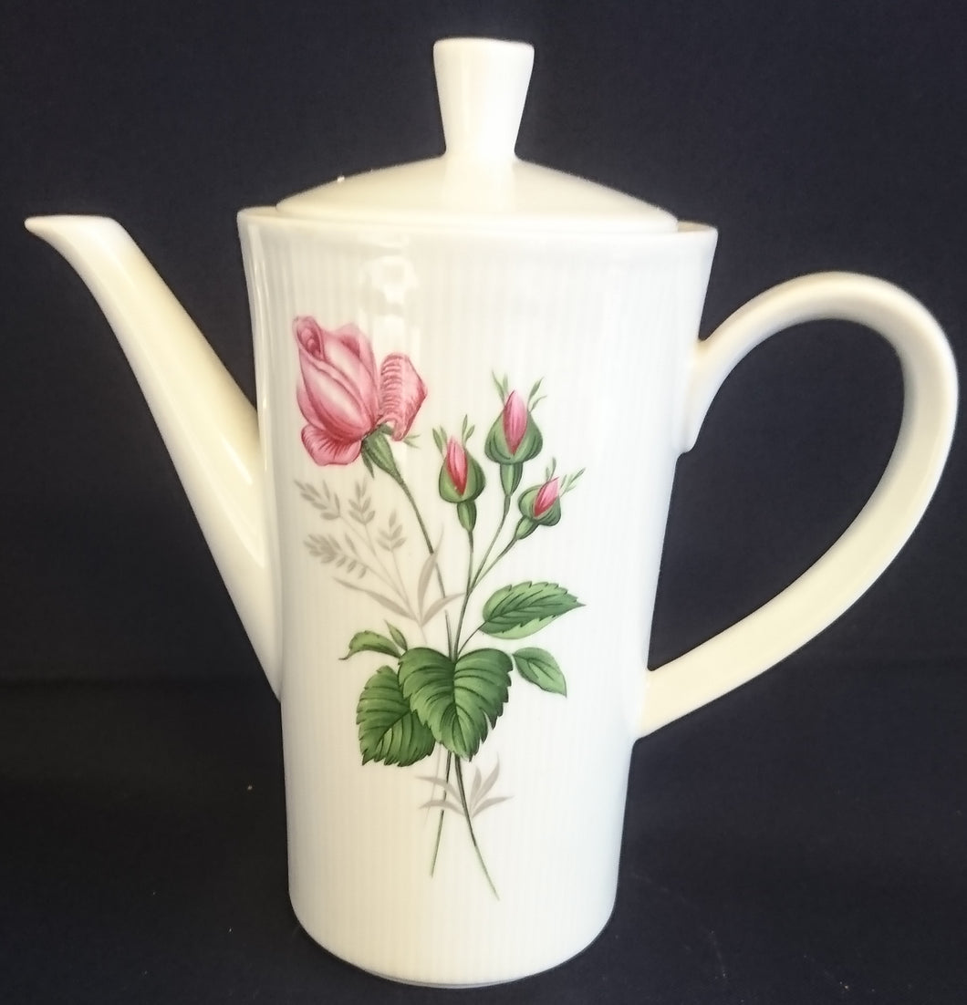 KAFFEEKANNE MIT DECKEL - Porzellan, Flora Rosen Blumen Blüten Pflanze Blatt Blätter Motiv Dekor