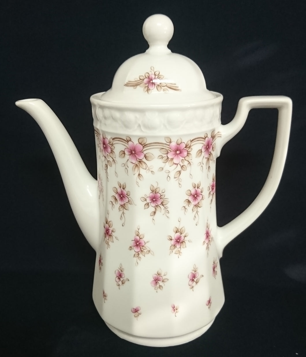 KAFFEEKANNE MIT DECKEL - Porzellan, Streifen Linien Flora Blumenblüten Motiv Dekor