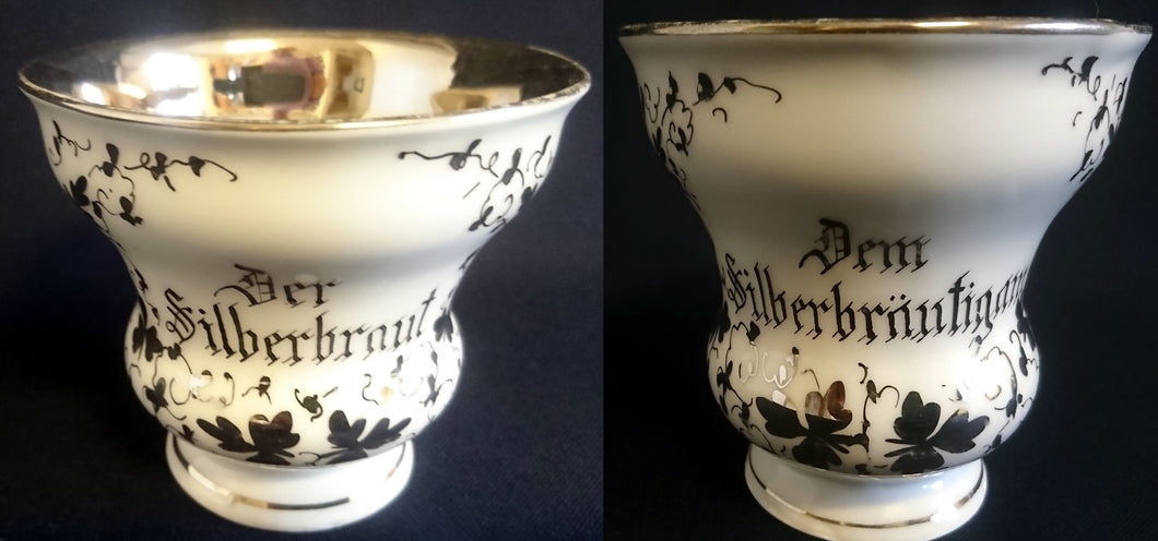 2er Set TEETASSEN - Porzellan, Abstrakt Hochzeitsehe Rankenblätter Schriftzug Braut & Bräutigam Motiv Dekor