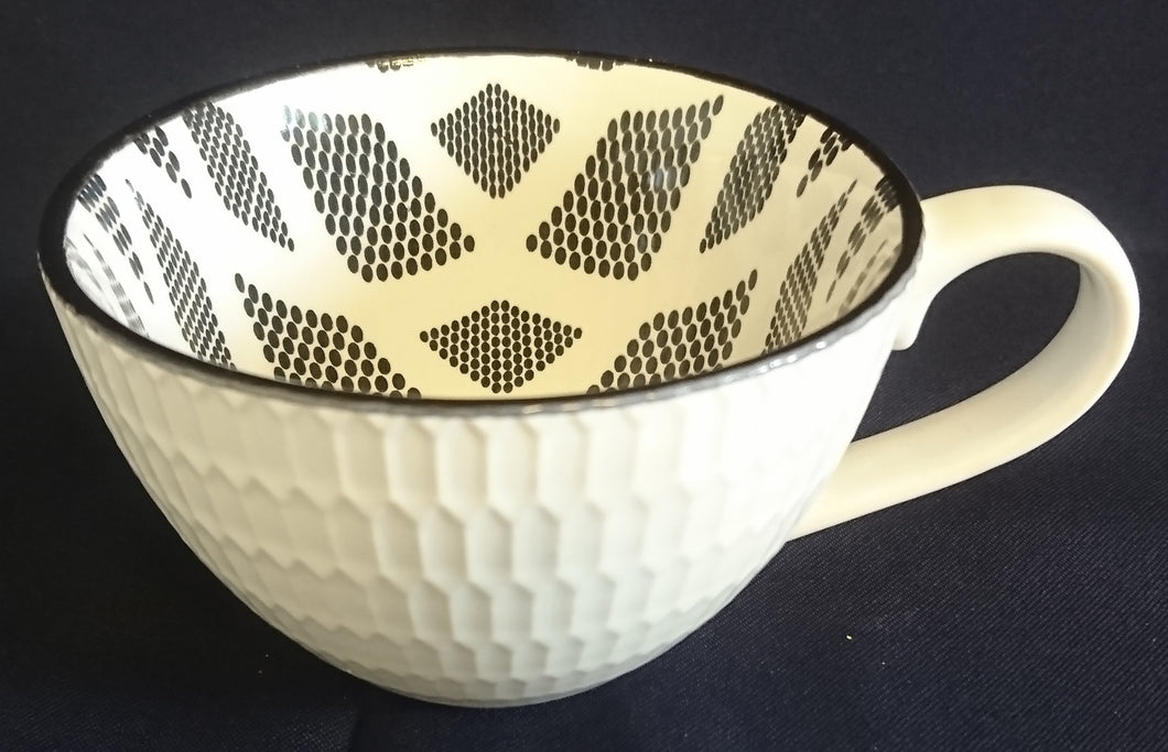 KAFFEETASSE / POTT - Keramik / Steingut, Abstrakt Waben Dekor