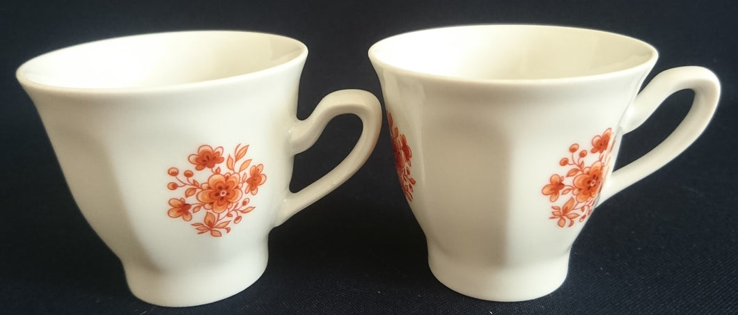 2er Set ESPRESSOTASSEN - Porzellan, Blumenstrauß Pflanzen Blüten Gewölbter Relief Rand Dekor