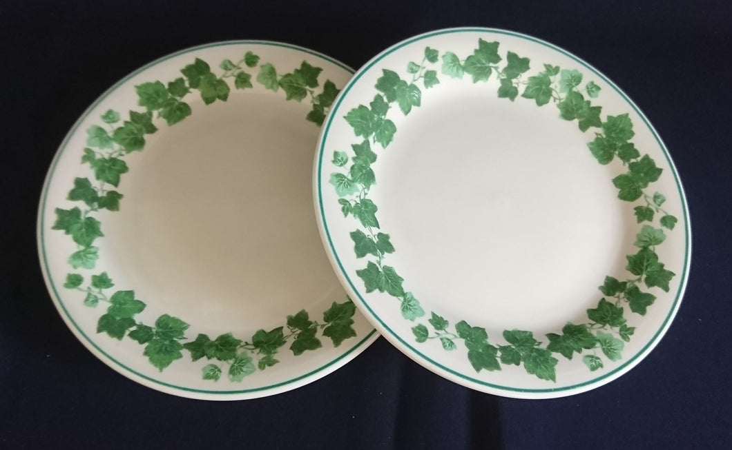 2er Set DESSERTTELLER - Keramik / Steingut, Blatt Blätter Laub Rand Dekor