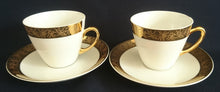Lade das Bild in den Galerie-Viewer, 12 Teiliges KAFFEESERVICE - Porzellan, Goldrand Breit Abstrakt Geometrisch Pflanzen Flora Motiv Dekor

