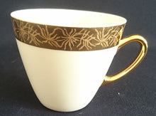 Lade das Bild in den Galerie-Viewer, 2er Set KAFFEETASSEN - Porzellan, Goldrand Breit Abstrakt Geometrisch Pflanzen Flora Motiv Dekor
