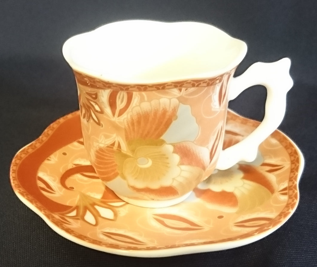 2er ESPRESSOGEDECK - Porzellan, Perlmutt Effekt Abstrakt Flora Fauna Pflanzen Motiv Gewölbte Form Dekor