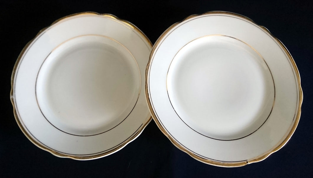 2er Set DESSERTTELLER - Porzellan, Mehrfacher Goldränder Gewölbter Dekor