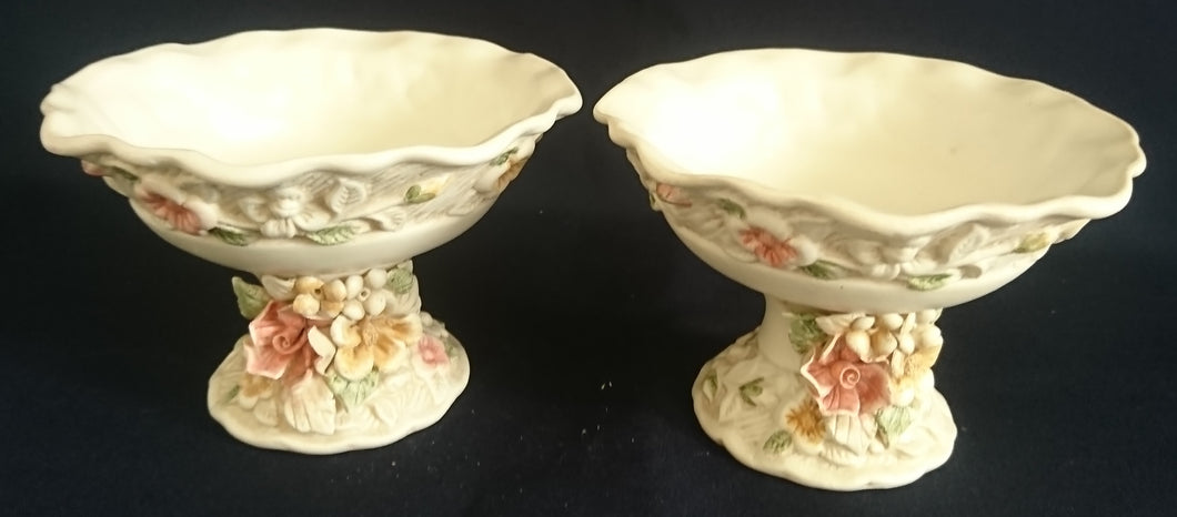 2er Set EISDESSERT BECHER - Keramik / Steingut, Jugendstil Blumen Blüten Strauß Flora Relief Design Dekor