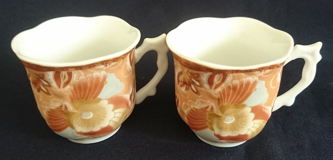 2er Set ESPRESSOTASSEN - Porzellan, Perlmutt Effekt Abstrakt Flora Fauna Pflanzen Motiv Gewölbte Form Dekor