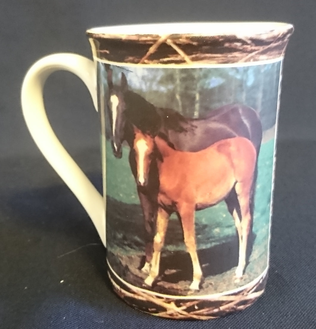 KAFFEETASSE - Porzellan, Pferde Stute Fohlen Koppel Motiv Dekor