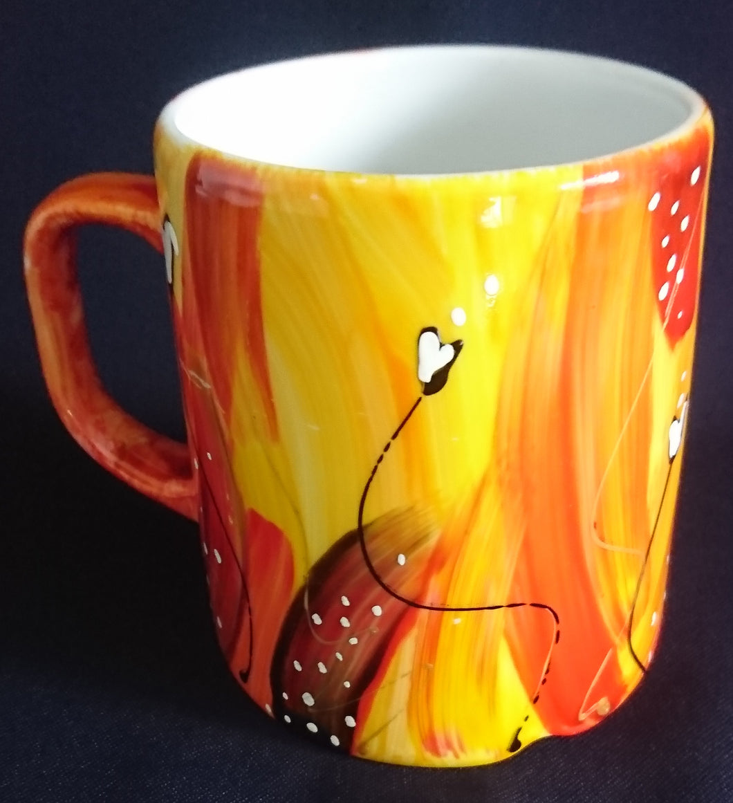 KAFFEETASSE - Porzellan, Feuer Lava Blüten Motiv Dekor