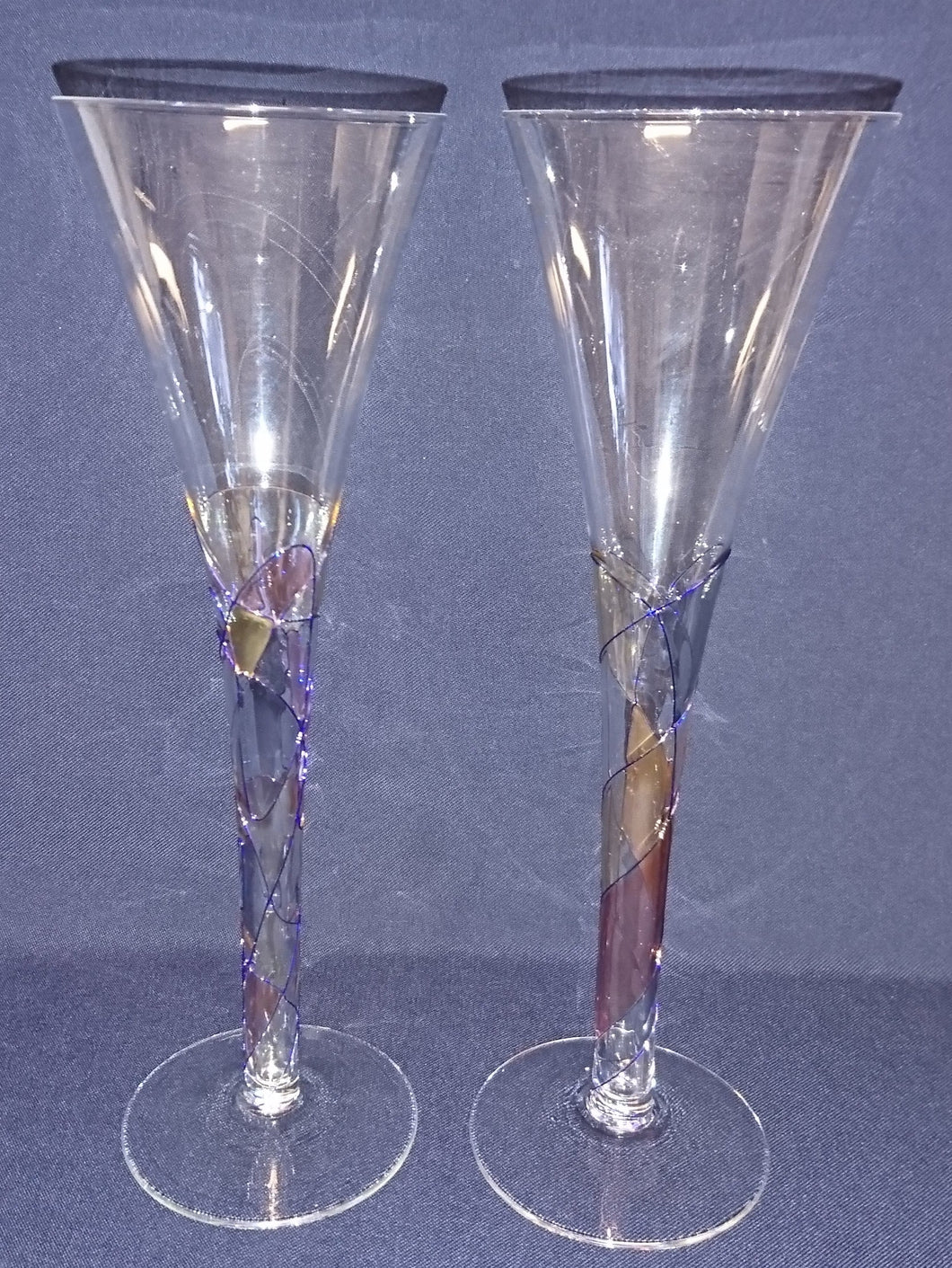 2er Set GETRÄNKEGLÄSER - Hartglas, Abstrakt Linien Balken Striche Dekor No.1