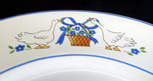 Lade das Bild in den Galerie-Viewer, 2er Set SPEISETELLER - Keramik / Steingut, Rand Linien Gänse Blumen Blüten Schleife Korb Motiv Dekor
