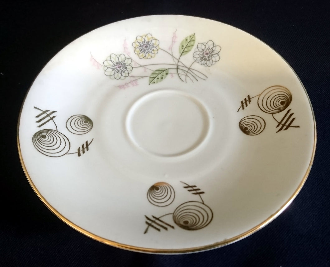 UNTERTASSE - Porzellan, Goldrand Blumen Blüten Pflanzen Abstrakt Muschel Motiv Dekor
