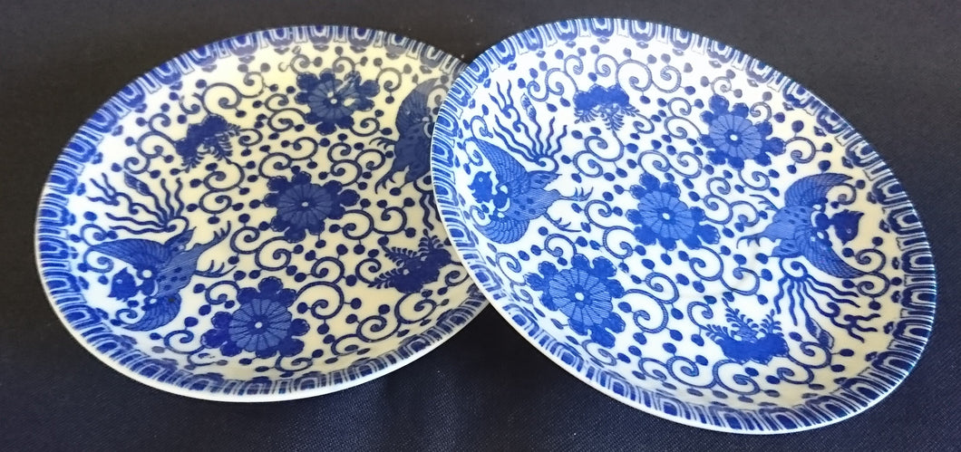 2er Set UNTERTASSEN - Porzellan, Abstraktes Girlanden Vogel Blumenblüten Motiv Dekor