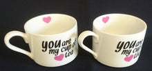 Lade das Bild in den Galerie-Viewer, 2er Set TEETASSEN - Porzellan, Herz Motiv / &quot;You are my cup of tea&quot; Schriftzug Dekor
