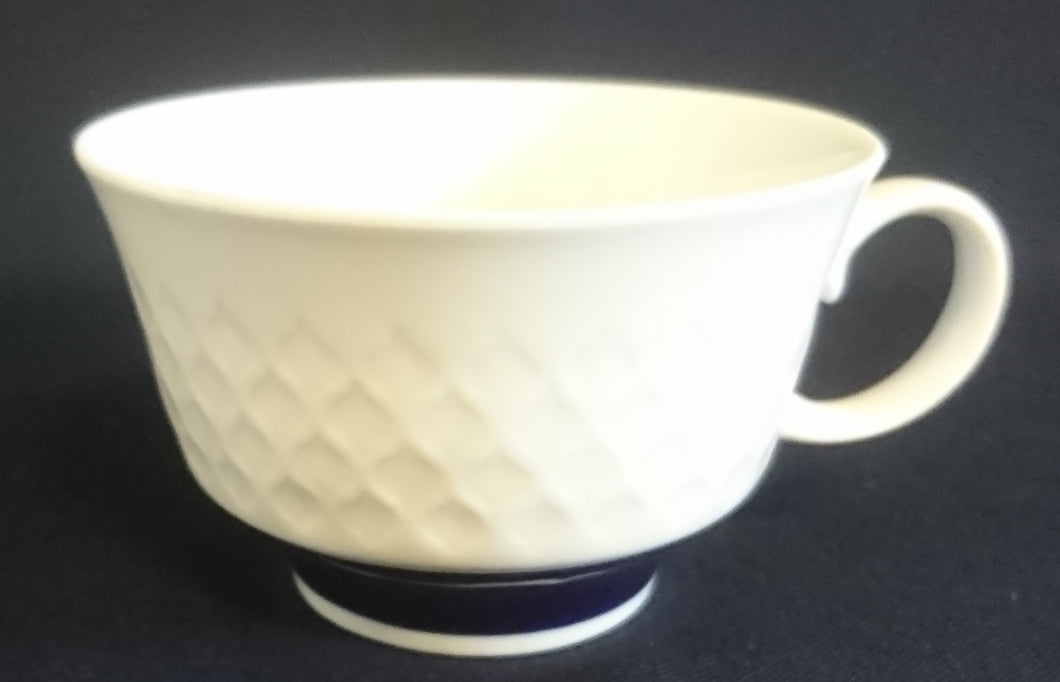 KAFFEETASSE - Fine China Porzellan, Karo Relief Echt Kobalt Breite Linien Balken Motiv Dekor (BC)