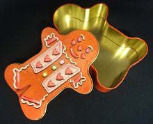 Lade das Bild in den Galerie-Viewer, LEBKUCHEN KEKSDOSE MIT DECKEL - Metall / Blech, Lebkuchen Gebäck Männchen Motiv Dekor (G)
