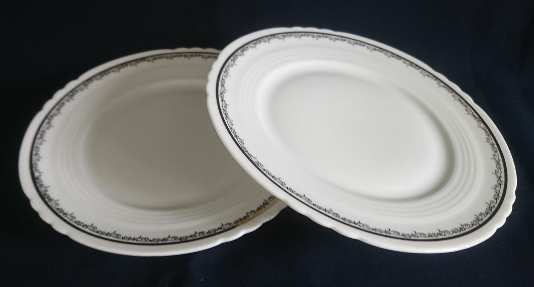 2er Set DESSERTTELLER - Porzellan, Goldrand Linien Abstrakt Ranken Girlanden Motiv Dekor