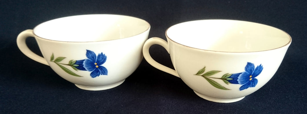 2er Set TEETASSEN - Porzellan, Enzian Blumenblüten Goldrand Dekor