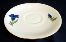 Lade das Bild in den Galerie-Viewer, 2er Set UNTERTASSEN - Porzellan, Enzian Blumenblüten Goldrand Dekor
