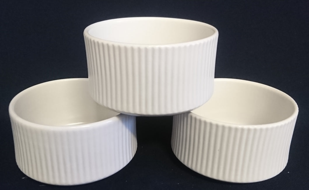 3er Set CREME BRULEE SCHÄLCHEN - Keramik / Steingut, Linien Streifen Balken Dekor