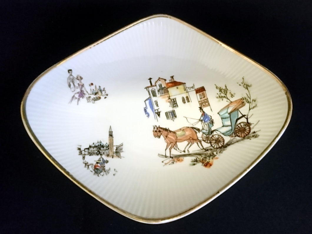 BEILAGENSCHALE - Porzellan, Goldrand Dorf Picknick Kutsche Motiv Relief Dekor
