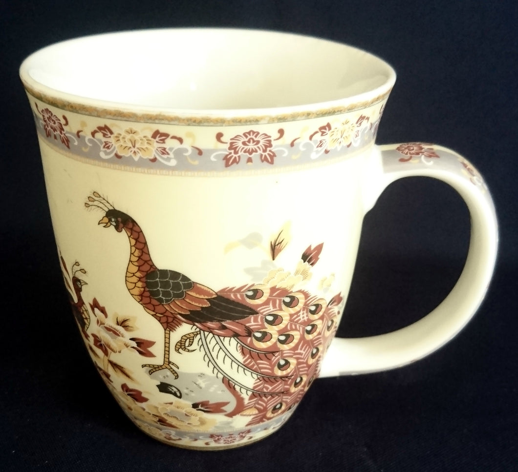 KAFFEETASSE ~POTT - Porzellan, Pfau Vogel Blumen Flora Fauna Motiv Dekor, 24ct (Hartvergoldet)